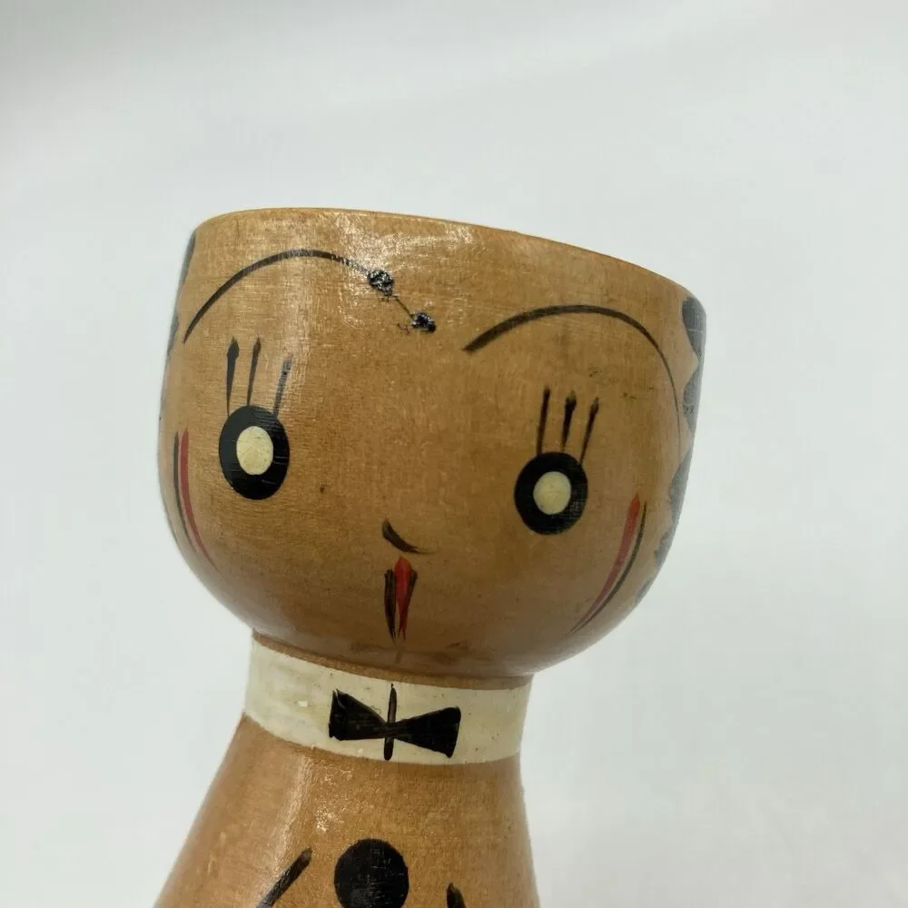 2 Vintage Wooden Japan Hand Painted Egg Cups His & Hers Mr & Mrs Folk Art Style
